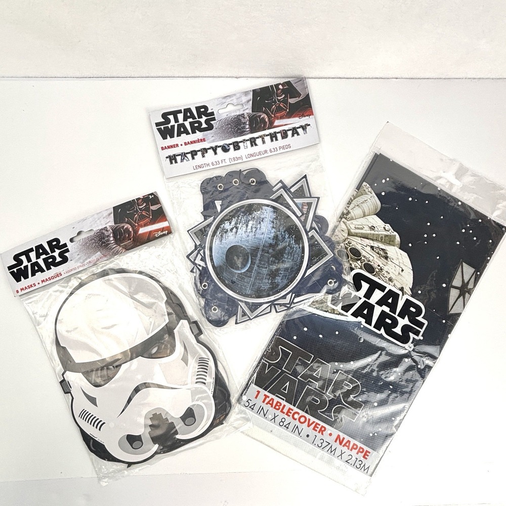 Star Wars Birthday Party Supplies Lot Banner Tablecloth 8 Character Masks New